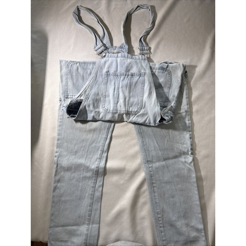 Forever 21 Men Adjustable Denim Overalls Size M Light Wash Blue Carpenter Bibs